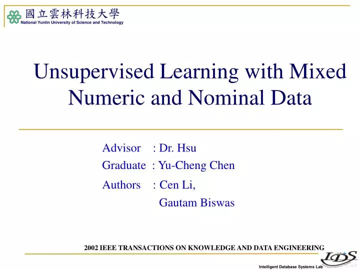 unsupervised learning with mixed numeric and nominal data