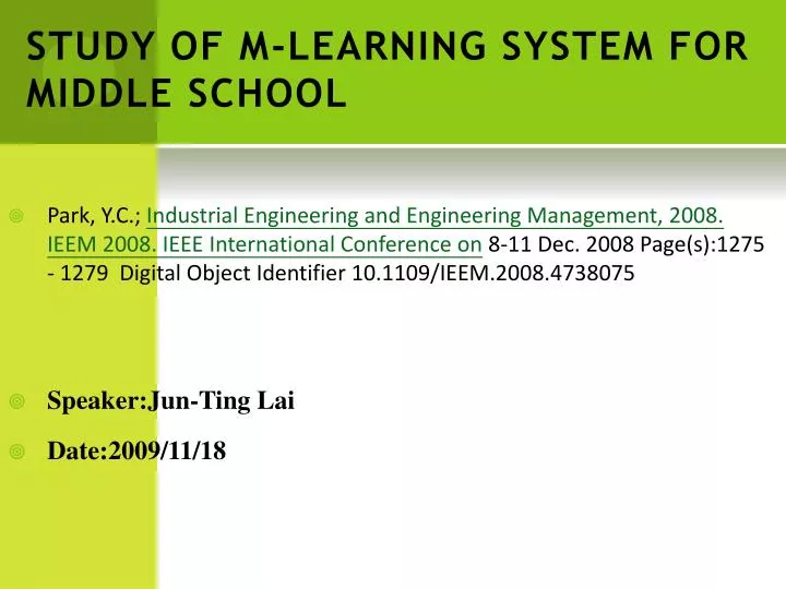study of m learning system for middle school