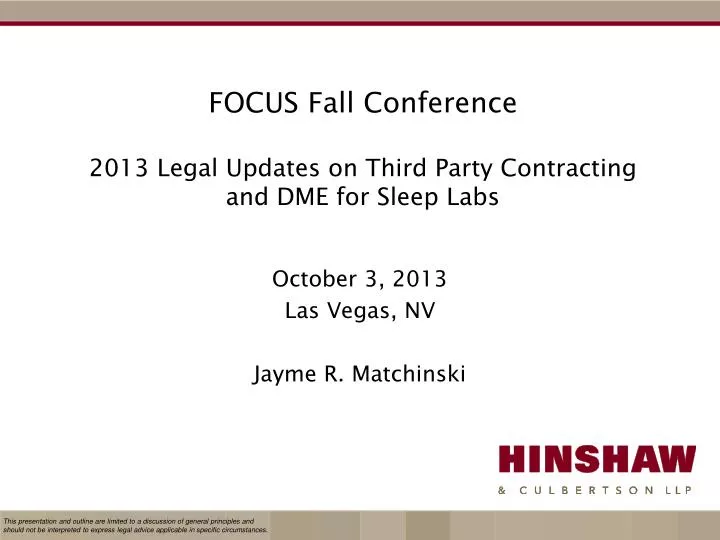 focus fall conference 2013 legal updates on third party contracting and dme for sleep labs