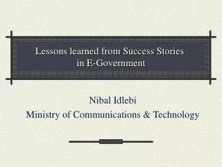 Lessons learned from Success Stories in E-Government
