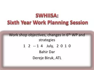 SWHIISA: Sixth Year Work Planning Session