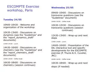 ESCOMPTE Exercise workshop, Paris