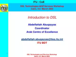 DSL Technologies and Services Workshop Cairo, 4-6 March 2003