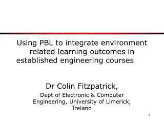 Using PBL to integrate environment related learning outcomes in established engineering courses
