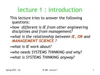 lecture 1 : introduction