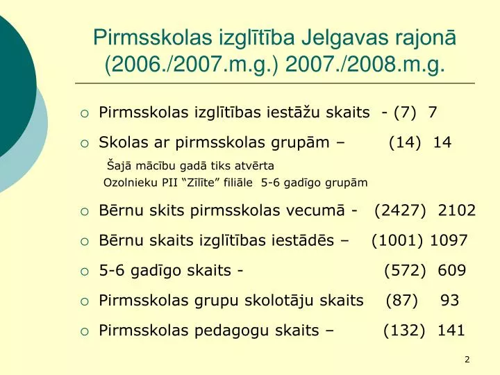 pirmsskolas izgl t ba jelgavas rajon 2006 2007 m g 2007 2008 m g