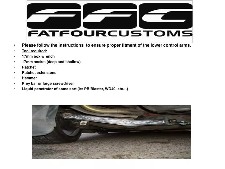 installation instructions for your new ffc lower control arms w o factory abs