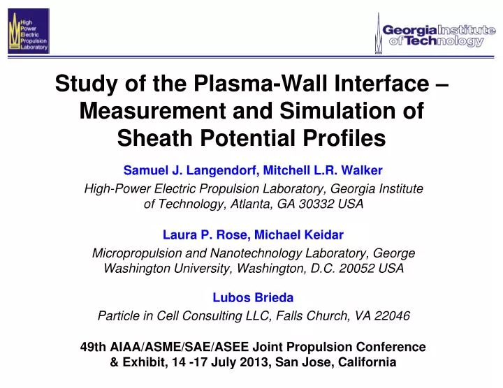 study of the plasma wall interface measurement and simulation of sheath potential profiles