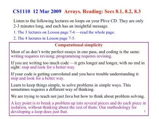 cs1110 12 mar 2009 arrays reading secs 8 1 8 2 8 3