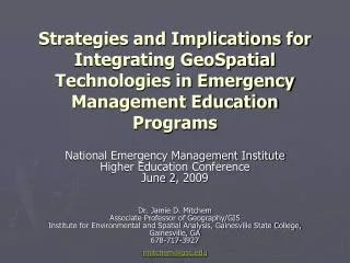 National Emergency Management Institute Higher Education Conference June 2, 2009