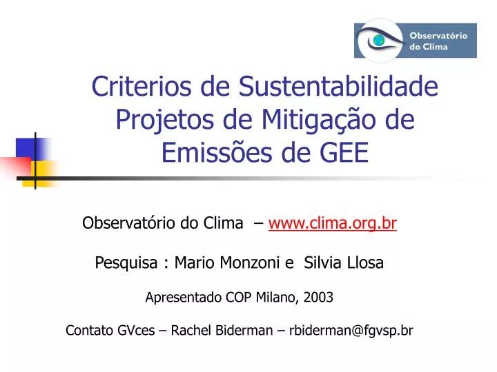 criterios de sustentabilidade projetos de mitiga o de emiss es de gee