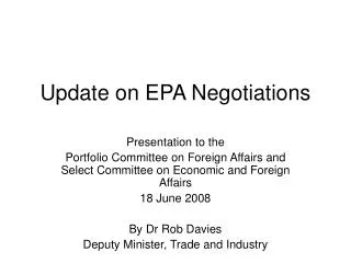 Update on EPA Negotiations