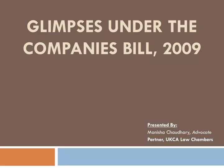 glimpses under the companies bill 2009