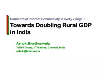 Commercial Internet Connectivity in every village - Towards Doubling Rural GDP in India