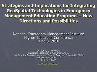 National Emergency Management Institute Higher Education Conference June 8, 2010