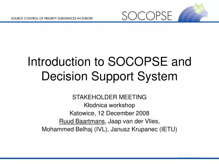 introduction to socopse and decision support system