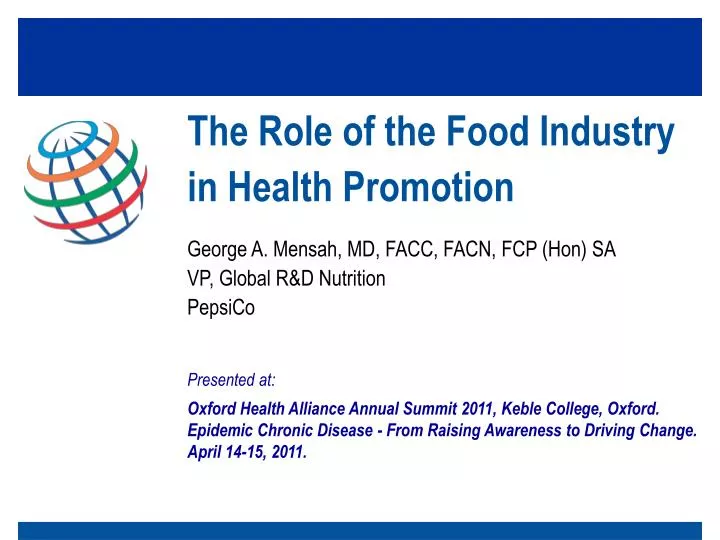 the role of the food industry in health promotion