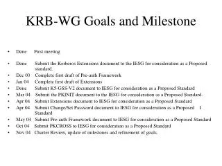 KRB-WG Goals and Milestone