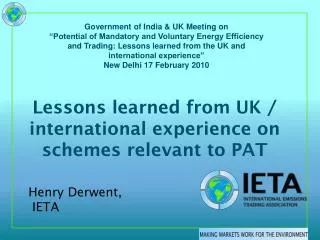 Lessons learned from UK / international experience on schemes relevant to PAT