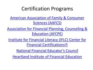 Certification Programs