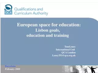 European space for education : Lisbon goals, education and training