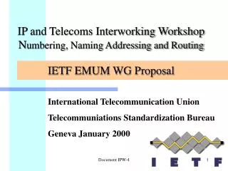 International Telecommunication Union Telecommuniations Standardization Bureau Geneva January 2000