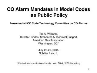 CO Alarm Mandates in Model Codes as Public Policy