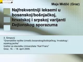 najfrekventniji leksemi u bosanskoj bo nja koj hrvatskoj i srpskoj varijanti dejtonskog sporazuma