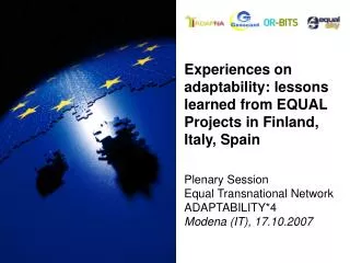 Experiences on adaptability: lessons learned from EQUAL Projects in Finland, Italy, Spain