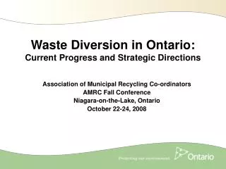Waste Diversion in Ontario: Current Progress and Strategic Directions