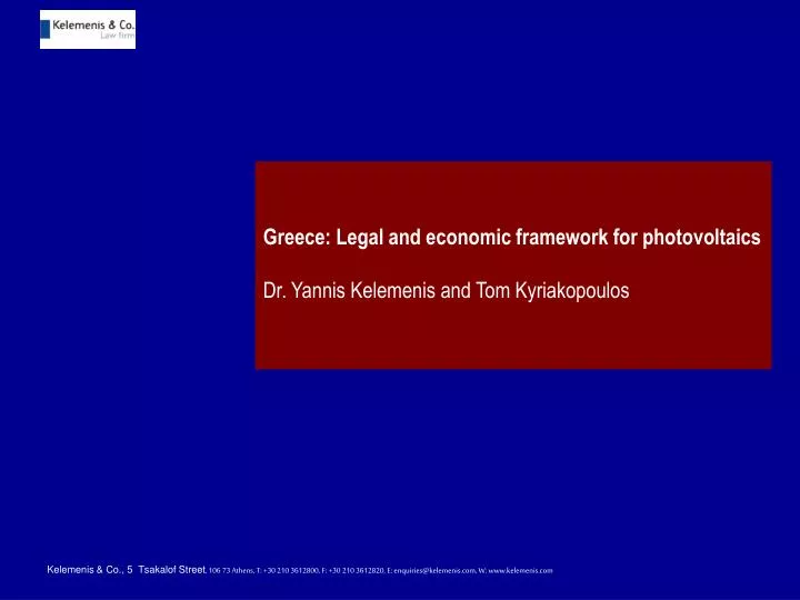 greece legal and economic framework for photovoltaics dr yannis kelemenis and tom kyriakopoulos