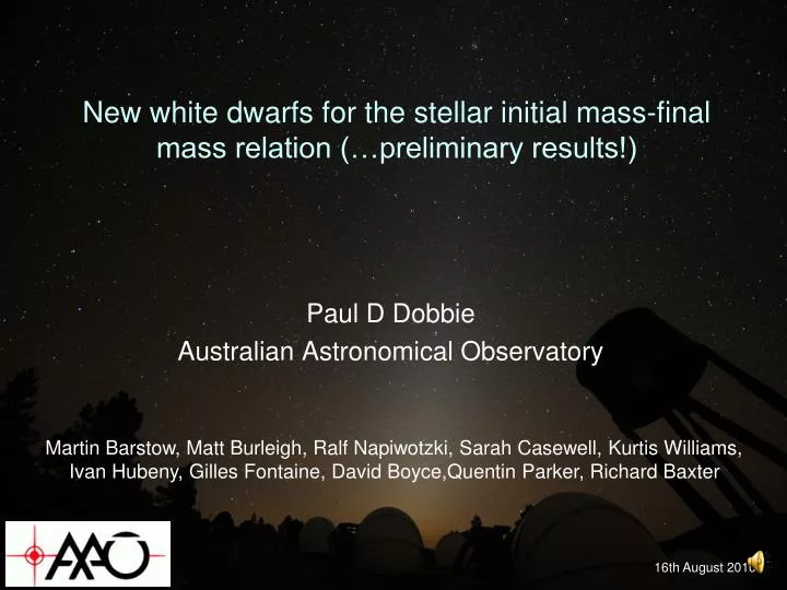 new white dwarfs for the stellar initial mass final mass relation preliminary results