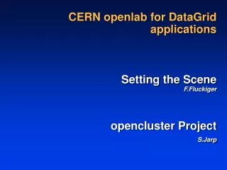 CERN openlab for DataGrid applications Setting the Scene F.Fluckiger opencluster Project S.Jarp