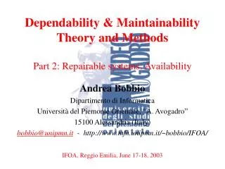 Dependability &amp; Maintainability Theory and Methods Part 2: Repairable systems: Availability
