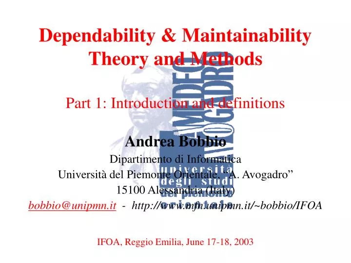 dependability maintainability theory and methods part 1 introduction and definitions