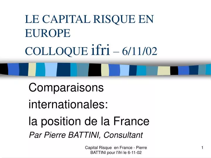 le capital risque en europe colloque ifri 6 11 02