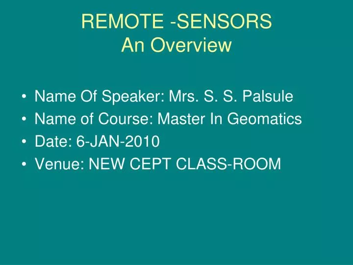 remote sensors an overview
