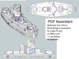 -PDF Ascendant -Battleship Hull (76mm) -Bship Bridge &amp; powerplant -8x single PD gun -2x WB4 turret