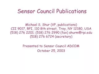 Sensor Council Publications