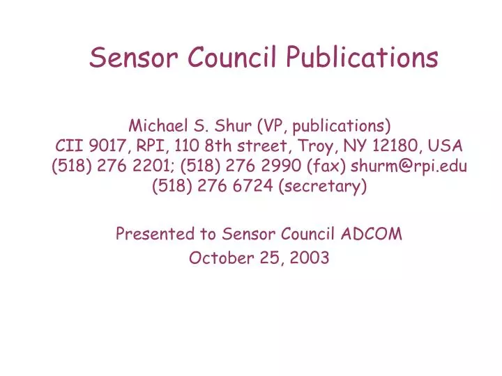 sensor council publications