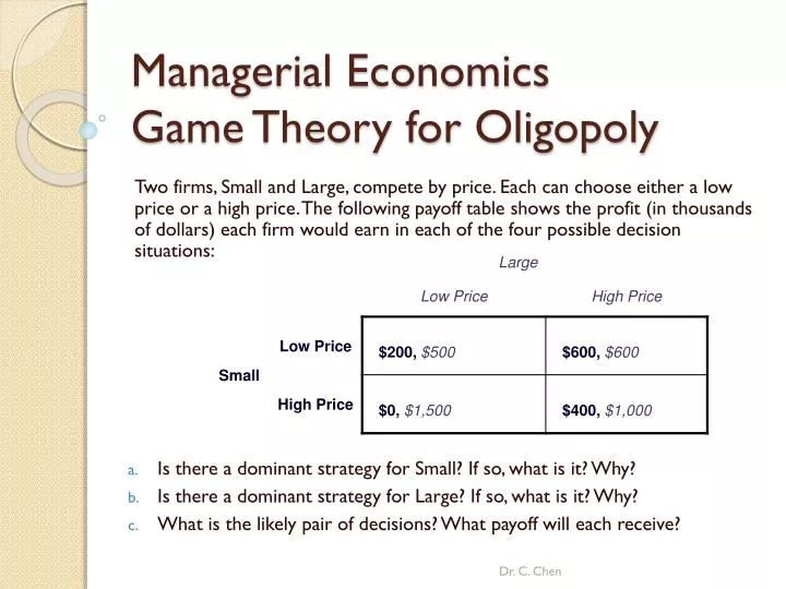 managerial economics game theory for oligopoly