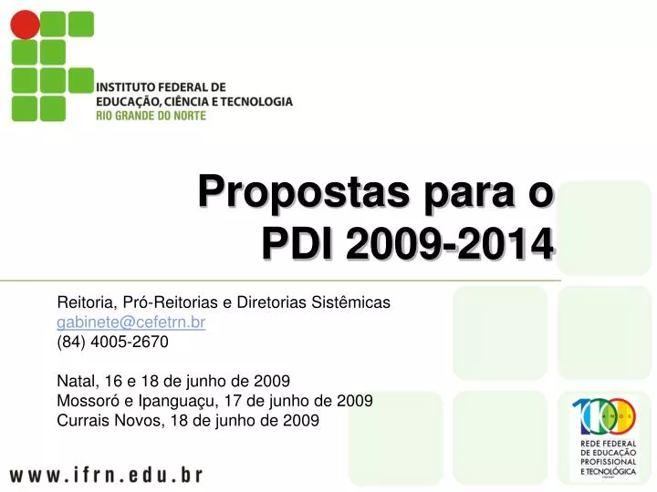 propostas para o pdi 2009 2014