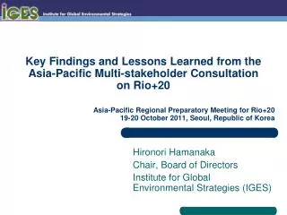 Key Findings and Lessons Learned from the Asia-Pacific Multi-stakeholder Consultation on Rio+20
