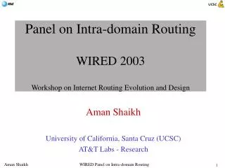 Panel on Intra-domain Routing WIRED 2003 Workshop on Internet Routing Evolution and Design