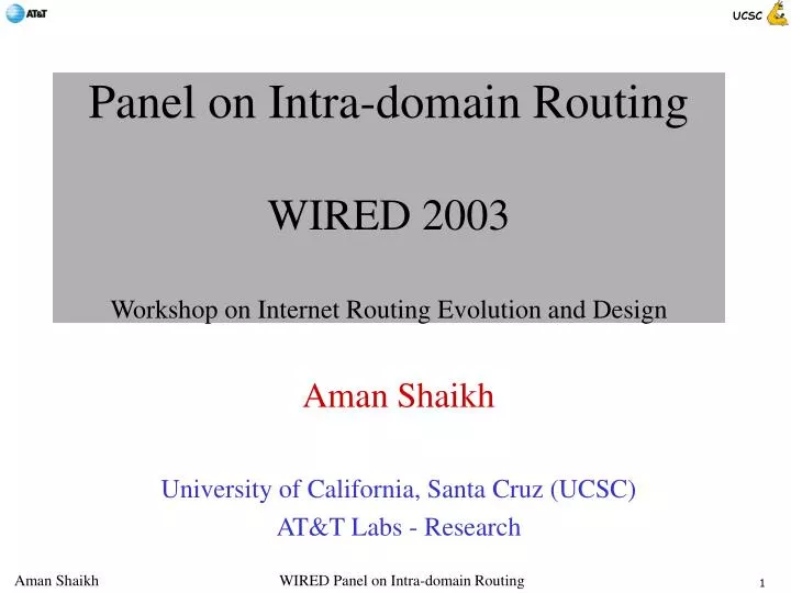 panel on intra domain routing wired 2003 workshop on internet routing evolution and design