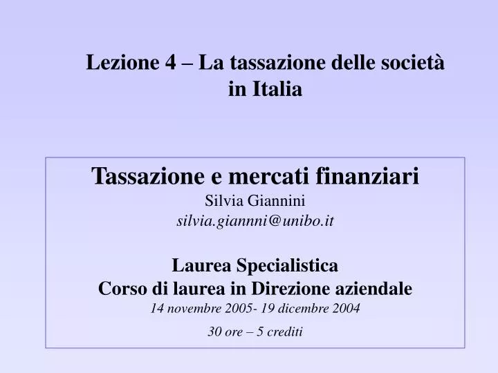 lezione 4 la tassazione delle societ in italia