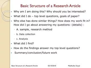 Basic Structure of a Research Article