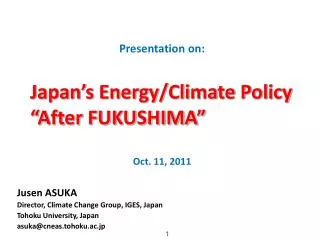 Jusen ASUKA Director, Climate Change Group, IGES, Japan Tohoku University, Japan