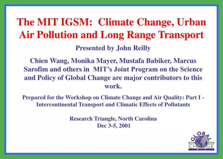 the mit igsm climate change urban air pollution and long range transport