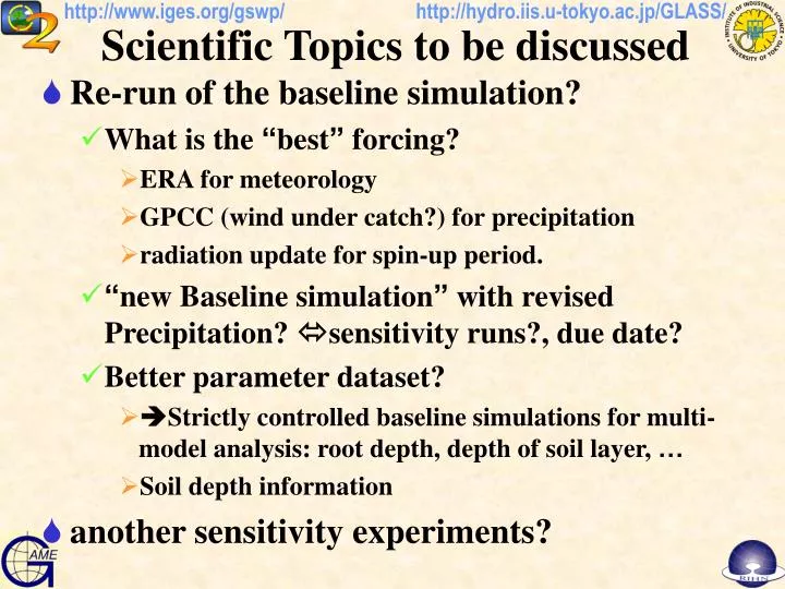 scientific topics to be discussed
